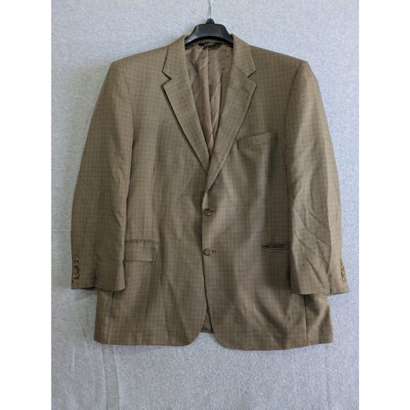 Jos A Bank Sport Coat Men's 46R Beige Plaid Wool Silk Signature Gold Classic Fit - Picture 1 of 11